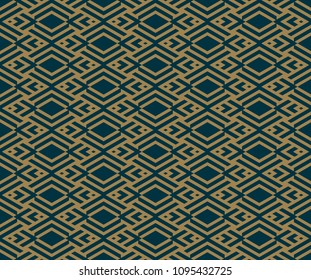 Abstract geometric pattern with lines, rhombuses A seamless vector background. Blue-black and gold texture