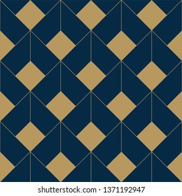 Abstract geometric pattern with lines, rhombuses. A seamless vector background. Blue and gold texture