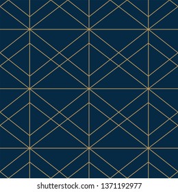 Abstract geometric pattern with lines, rhombuses. A seamless vector background. Blue and gold texture