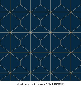 Abstract geometric pattern with lines, rhombuses. A seamless vector background. Blue and gold texture