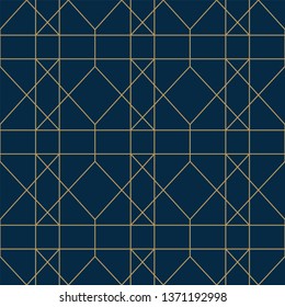 Abstract geometric pattern with lines, rhombuses. A seamless vector background. Blue and gold texture