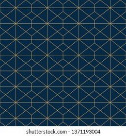 Abstract geometric pattern with lines, rhombuses. A seamless vector background. Blue and gold texture