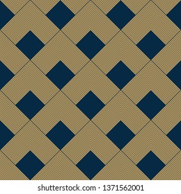 Abstract geometric pattern with lines, rhombuses. A seamless vector background. Blue and gold texture