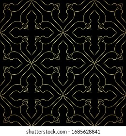 Abstract geometric pattern with lines, rhombuses. Simple seamless background.Black and gold texture.