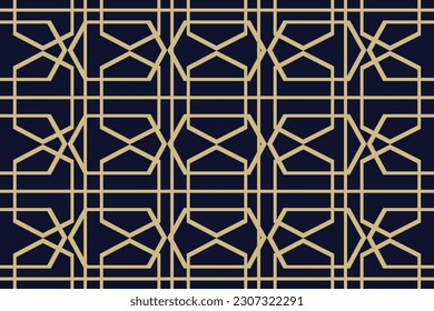 Abstract geometric pattern with lines, rhombuses A seamless vector background. Blue-black and gold texture. EPS 10