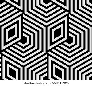 Abstract geometric pattern with lines, rhombuses A seamless vector  background. Black and white texture