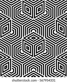 Abstract geometric pattern with lines, rhombuses A seamless vector background. Black and white texture.  Graphic modern pattern