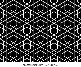 Abstract geometric pattern with lines, rhombuses A seamless vector background. Black and white texture.