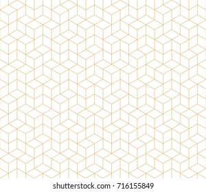 Abstract geometric pattern with lines, rhombuses. A seamless vector background. White and gold texture.