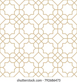 Abstract geometric pattern with lines, rhombuses A seamless vector background. Gold and white texture.