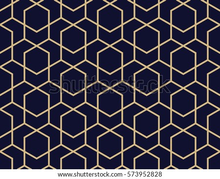 Abstract geometric pattern with lines, rhombuses A seamless vector background. Blue-black and gold texture