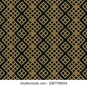 Abstract geometric pattern with lines. A seamless vector background. Blue black and gold texture