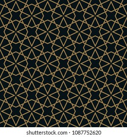 Abstract geometric pattern with lines. A seamless vector background. Blue black and gold texture