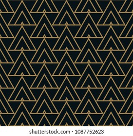Abstract geometric pattern with lines. A seamless vector background. Blue black and gold texture