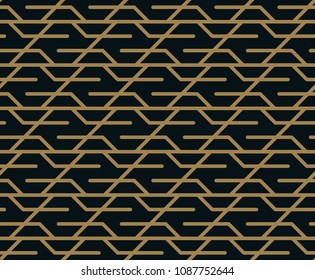 Abstract geometric pattern with lines. A seamless vector background. Blue black and gold texture