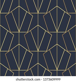 Abstract geometric pattern with lines. A seamless vector background. Dark blue and gold texture. Polygonal seamless background. 