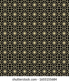 Abstract geometric pattern with lines, seamless vector background. Blue-black and gold texture