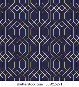 Abstract geometric pattern with lines. A seamless vector background. Dark blue and gold texture