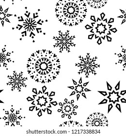 Abstract geometric pattern with lines, snowflakes. A seamless vector background. White and black texture. Graphic modern pattern.
