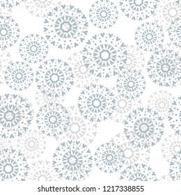 Abstract geometric pattern with lines, snowflakes. A seamless vector background. White and grey, blue texture. Graphic modern pattern