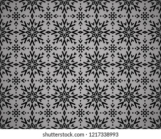 Abstract geometric pattern with lines, snowflakes. A seamless vector background. Grey and black texture. Graphic modern pattern