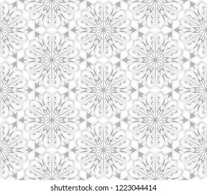 Abstract geometric pattern with lines, snowflakes. A seamless vector background. White and grey texture. Graphic modern pattern