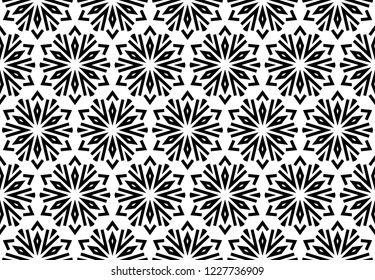 Abstract geometric pattern with lines, snowflakes. A seamless vector background. White and black texture. Graphic modern pattern.