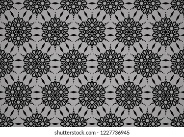 Abstract geometric pattern with lines, snowflakes. A seamless vector background. Grey and black texture. Graphic modern pattern