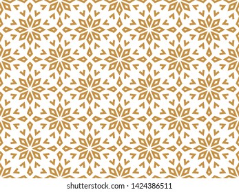 Abstract geometric pattern with lines, snowflakes. A seamless vector background. White and gold texture. Graphic modern pattern