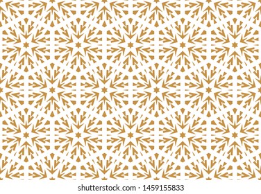 Abstract geometric pattern with lines, snowflakes. A seamless vector background. White and gold texture. Graphic modern pattern