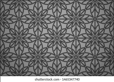 Abstract geometric pattern with lines, snowflakes. A seamless vector background. Grey and black texture. Graphic modern pattern