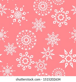 Abstract geometric pattern with lines, snowflakes. A seamless vector background. White and pink texture. Graphic modern pattern