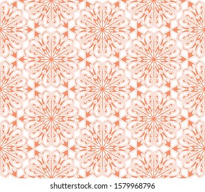 Abstract geometric pattern with lines, snowflakes. A seamless vector background. White and pink texture. Graphic modern pattern