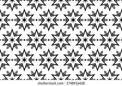 Abstract geometric pattern with lines, snowflakes. A seamless vector background. White and black texture. Graphic modern pattern.