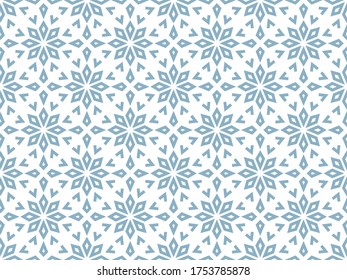 Abstract geometric pattern with lines, snowflakes. A seamless vector background. White and blue texture. Graphic modern pattern