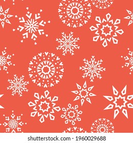 Abstract geometric pattern with lines, snowflakes. A seamless vector background. White and pink texture. Graphic modern pattern