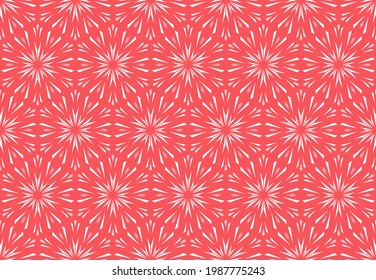 Abstraktes geometrisches Muster mit Linien, Schneeflocken. Ein nahtloser Vektorhintergrund. Weiße und rosafarbene Textur. Grafisches modernes Muster