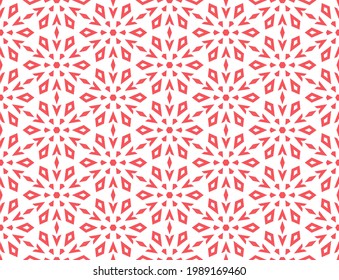 Abstract geometric pattern with lines, snowflakes. A seamless vector background. White and pink texture. Graphic modern pattern