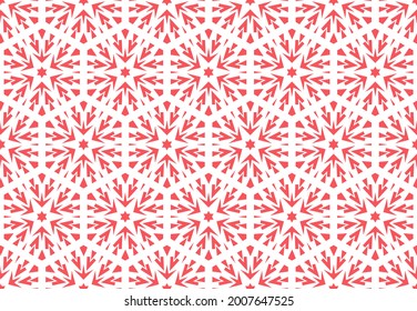 Abstract geometric pattern with lines, snowflakes. A seamless vector background. White and pink texture. Graphic modern pattern