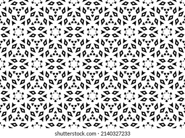 Abstract geometric pattern with lines, snowflakes. A seamless vector background. White and black texture. Graphic modern pattern.