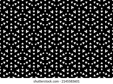 Abstract geometric pattern with lines, snowflakes. A seamless vector background. White and black texture. Graphic modern pattern.