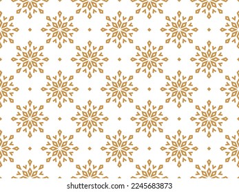 Abstract geometric pattern with lines, snowflakes. A seamless vector background. White and gold texture. Graphic modern pattern
