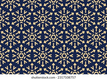 Abstract geometric pattern with lines, snowflakes. A seamless vector background. Gold and dark blue texture. Graphic modern pattern