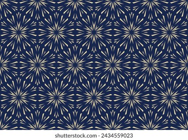 Abstract geometric pattern with lines, snowflakes. A seamless vector background. Gold and dark blue texture. Graphic modern pattern