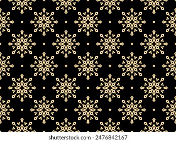 Abstract geometric pattern with lines, snowflakes. A seamless vector background. Golden and black texture. Graphic modern pattern