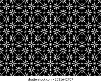 Padrão geométrico abstrato com linhas, flocos de neve. Um fundo de vetor sem costura. Textura branca e preta. Padrão gráfico moderno.