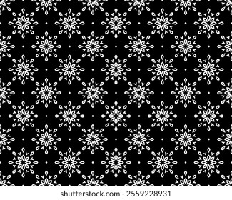 Abstract geometric pattern with lines, snowflakes. A seamless vector background. White and black texture. Graphic modern pattern.