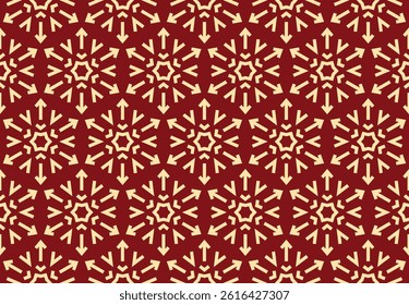 Abstract geometric pattern with lines, snowflakes. A seamless vector background. Golden and red texture. Graphic modern pattern