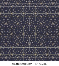 Abstract geometric pattern with lines, squares . A seamless vector background. Dark blue and gold texture.