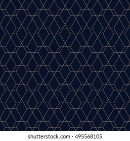 Abstract geometric pattern with lines, squares . A seamless vector background. Dark blue and gold texture.